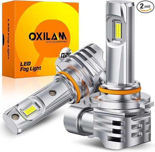 OXILAM H10 9145 LED Fog Light Bulbs, 65000LM 6500K Cool White, 1200% Brightness H10 9140 9040 9045 LED Fog Lights, Play and Plug, Non-polarity, Pack of 2