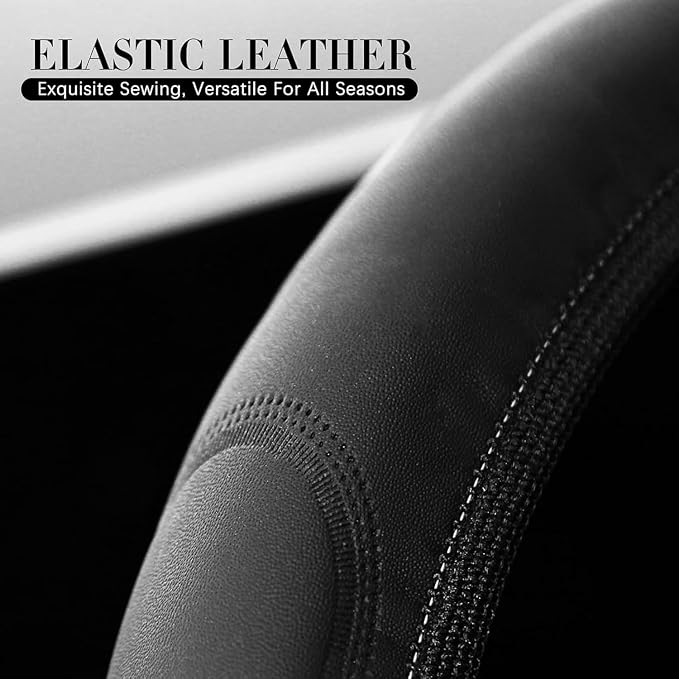 Car Steering Wheel Cover, Leather, Anti-Slip Lining, Universal for Lincoln, 14.5-15 Inch, Black
