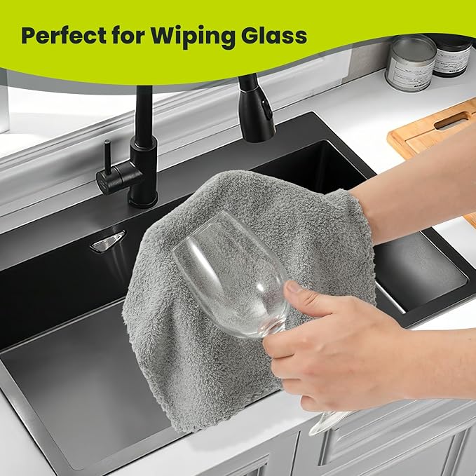 12 Pack Cleaning Cloth,Ultra Soft Absorbent Quick Drying Microfiber Cleaning Rags,No Scratches,Reusable,Washable,Lint Free Cleaning Towels for Kitchen,Window,Glass,car,11.8"×11.8"(Dark Grey)