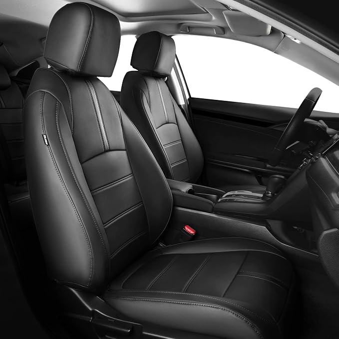 Seat Covers for Honda Civic Sedan LX 2016 2017 2018 2019 2020 2021, Faux Leather Car Seats Cover Full Set Waterproof, Black (Solid Rear Seatback - No Rear Armrest)