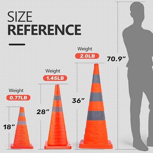 BATTIFE [2 Pack] 18 Inch Collapsible Traffic Safety Cones, Orange Cones, Multi Purpose Pop-up Cones with Reflective Collar, for Driving Practice,Road Parking
