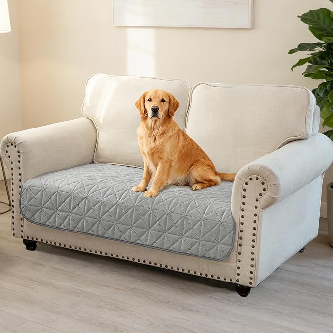Ameritex Sofa Cover Waterproof for Seats Couch Cover for Dogs Pet Couch Cover Velvet for Chair Loveseat Sofa Machine Washable (Light Grey, 30x60 Inch)