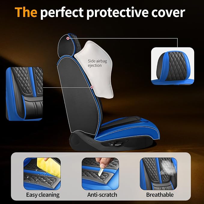 Fit Sentra Car Seat Covers Compatible with Nissan Sentra 2008-2024 2025 2026.Full Coverage Waterproof Leather,Compatible with Airbag,All - Weather Seat Cushion Protector(Full Set,Blue)