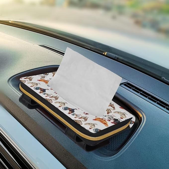 PU Leahter Tissue Box Sun Visor Napkin Holder Rooster Hanging Sun Visor Napkin Holder Easy to Install Easy Fixed
