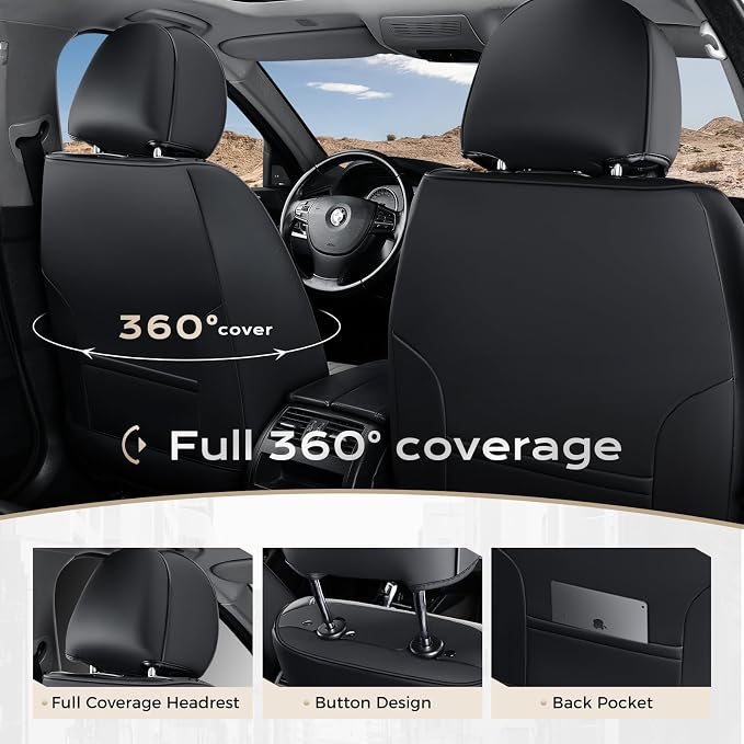 Coverado Car Seat Covers Front Seats, Seat Covers for Cars, Car Seat Protector, 2-Pack Car Seat Cushion Nappa Leather, Waterproof Seat Covers Carseat Cover Universal Fit for Most Cars(Black&Gray)
