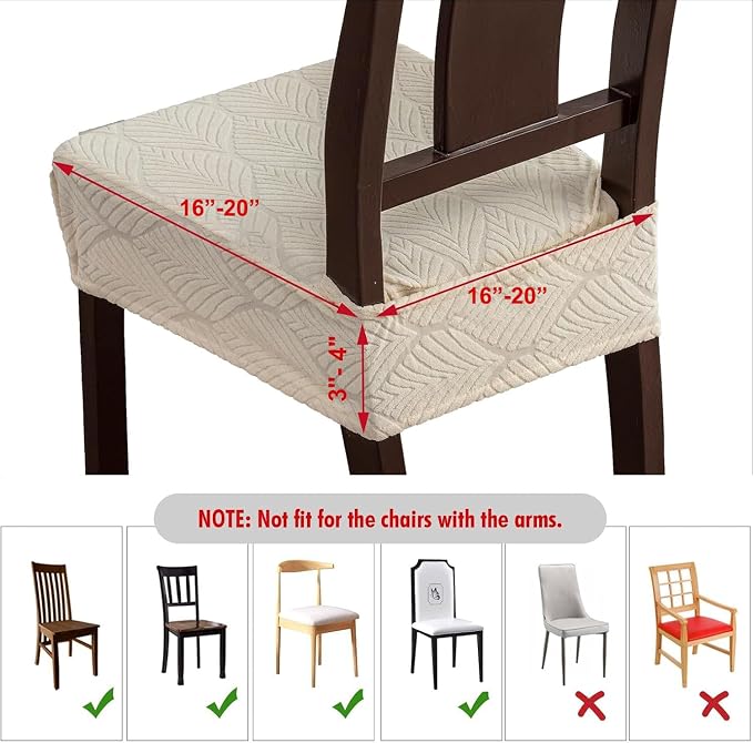 Removable and Washable Seat Covers for Dining Room Chairs Set of 6 - Waterproof Stretch Chair Seat Slipcovers, No Back Covers
