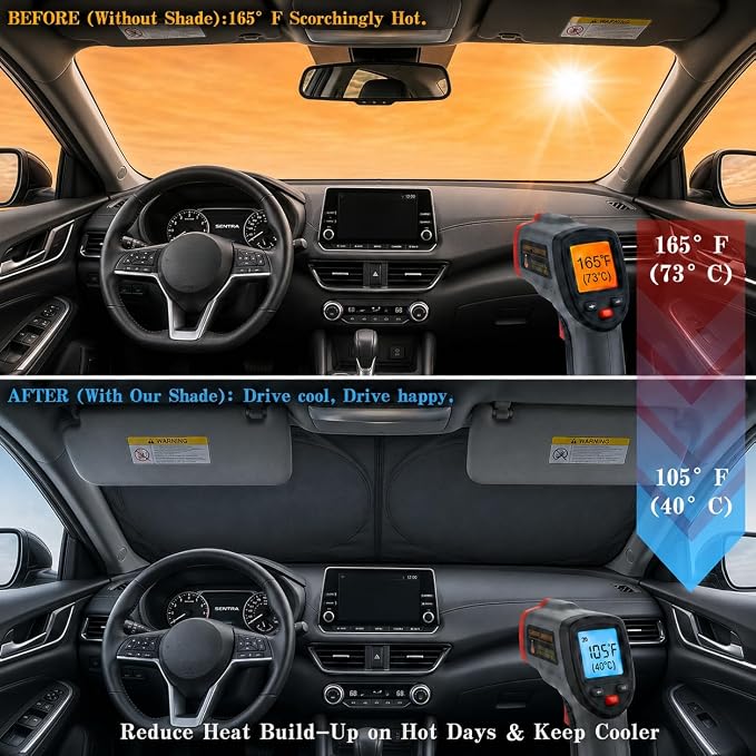 Car Windshield Sun Shade, Universal Fit Compact Sedan SUV, Monster Blue | 59 x 27.5" Car Sun Visor, Foldable Front Window Sunshade, UV Heat Protection, Cute Eyes Series