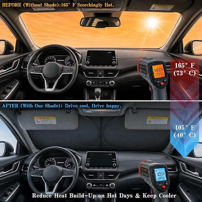 Car Windshield Sun Shade, Universal Fit Compact Sedan SUV, Cool Gray | 59 x 27.5" Car Sun Visor, Foldable Front Window Sunshade, UV Heat Protection, Cute Eyes Series
