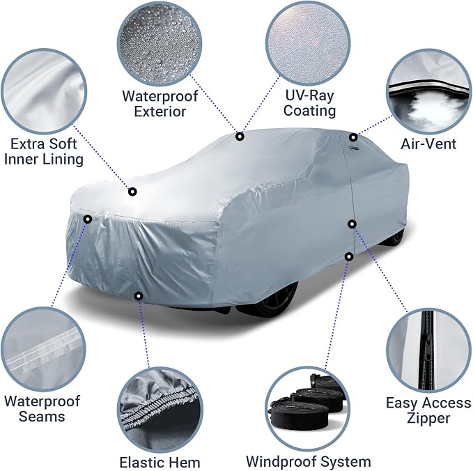 iCarCover 18-Layer Car Cover Waterproof All Weather, Premium Quality Car Covers for Automobiles, UV Protection, AR Spider, 930 940, RX-7, Pinto, Size C26 (See Size Chart)