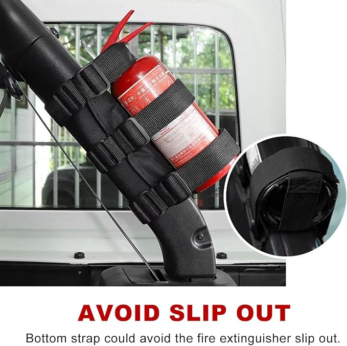 Ohleats Roll Bar Fire Extinguisher Holder, Adjustable Fire Extinguisher Mount Strap with American Flag Pattern, Car Accessories Fixed Belt for Wrangler JK JKU TJ CJ Gladiator (Black)