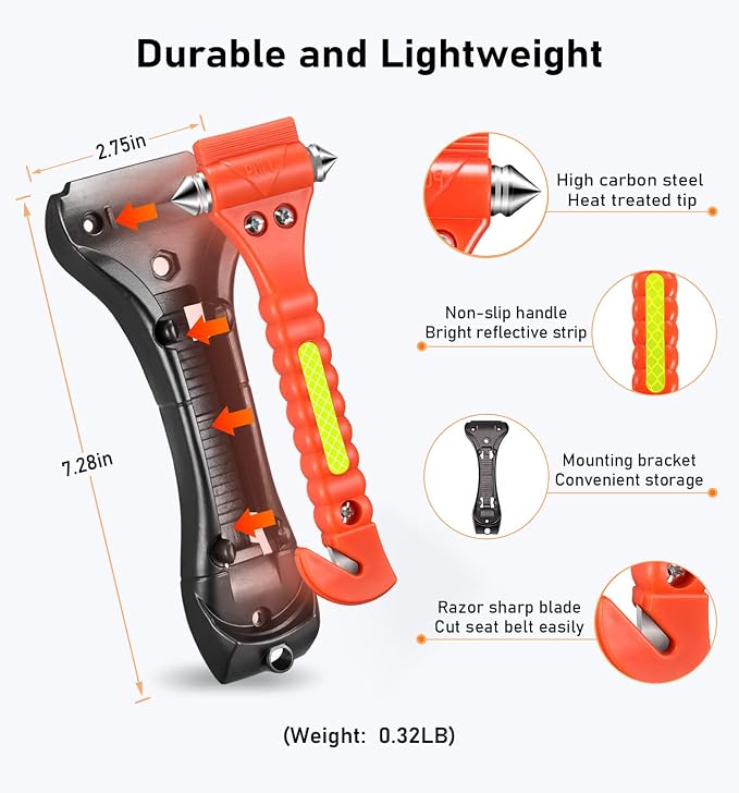 Car Safety Hammer 10 Pack, Car Emergency Escape Tool Car Window Glass Breaker and Seat Belt Cutter with Light Reflective Tape for Family Rescue, Life Saving Survival Kit