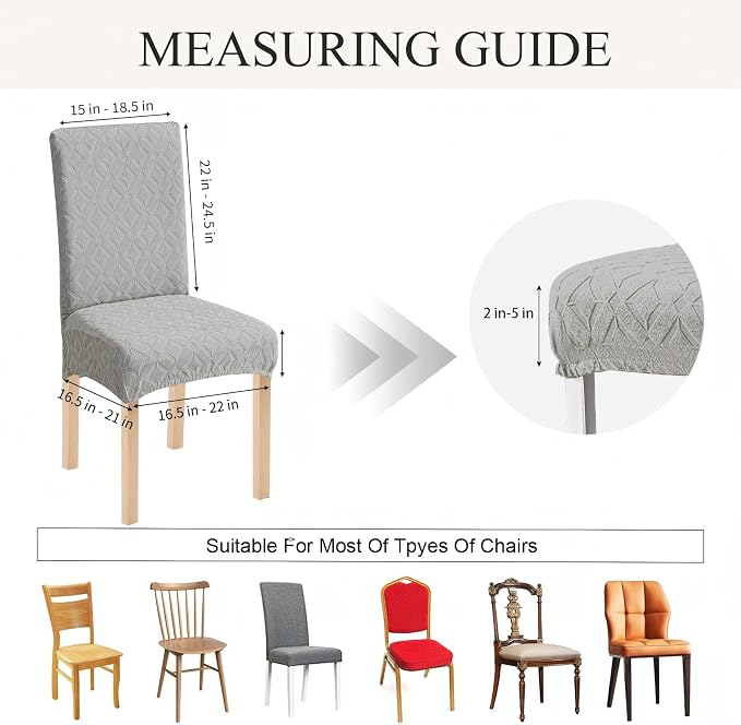 Genina Waterproof Chair Covers for Dining Room Set of 4, Removable Washable Chair Slipcover Protectors, Large Light Gray