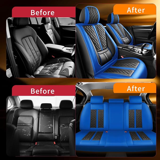 Fit Sentra Car Seat Covers Compatible with Nissan Sentra 2008-2024 2025 2026.Full Coverage Waterproof Leather,Compatible with Airbag,All - Weather Seat Cushion Protector(Full Set,Blue)