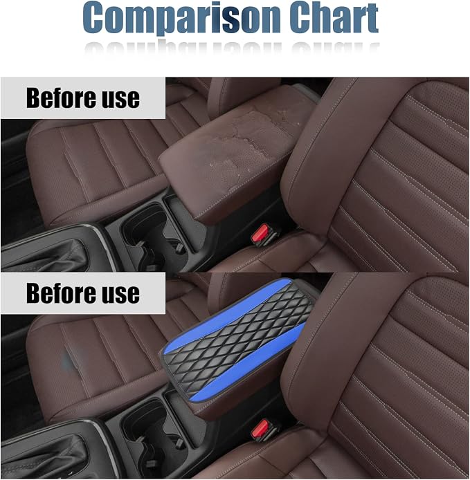Car Center Console Cover, Universal Leather Waterproof Armrest Seat Box Cover Protector, Comfortable Car Decor Accessories Fit for Most Cars, Vehicles, SUVs -Blue