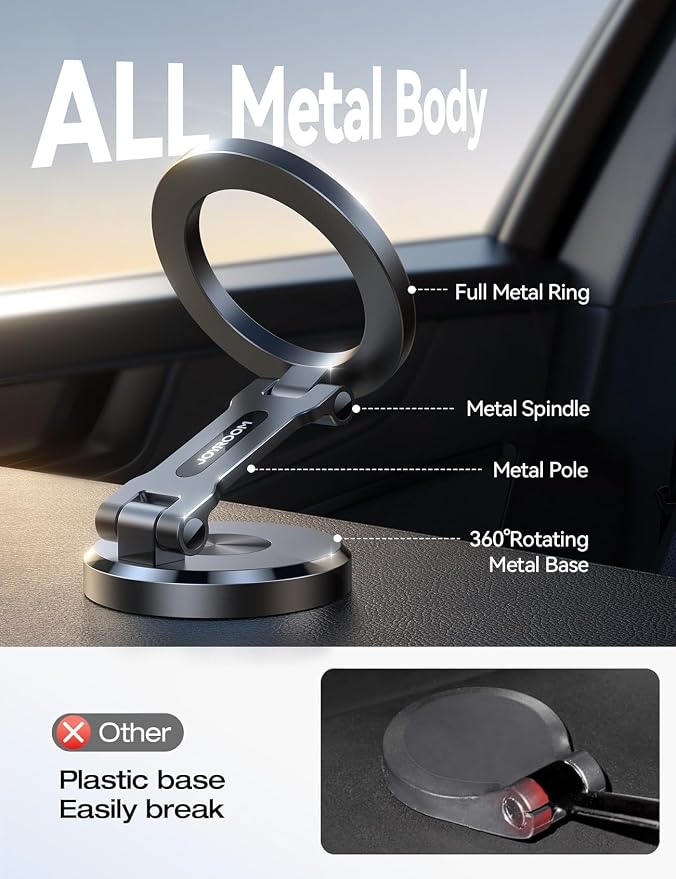 JOYROOM All-Metal MagSafe Car Mount, 360° Rotation Magnetic Phone Holder | Strong Magnets Car Phone Holder for Car Dash, Car Accessories for Women Men, Car Mount for iPhone 17 Pro Max Air 16 15 14 13