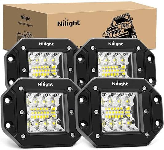 Nilight 4PCS 42W Flush Mount LED Light Pods - Upgraded Spot Flood Combo Beam Driving, Work, Backup, Reverse, Grill Mount Light for Offroad 4x4 Truck SUV