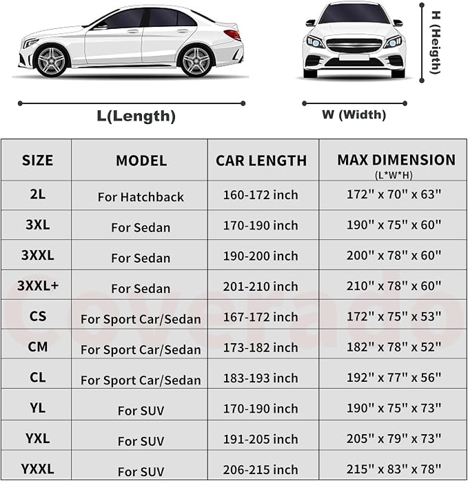 Coverado Car Cover Waterproof All Weather, 210D Lightweight Full Exterior Covers Snow Wind Sun UV Protection, Outdoor Car Covers for Automobiles Universal Fit for Sedan (170"-190")