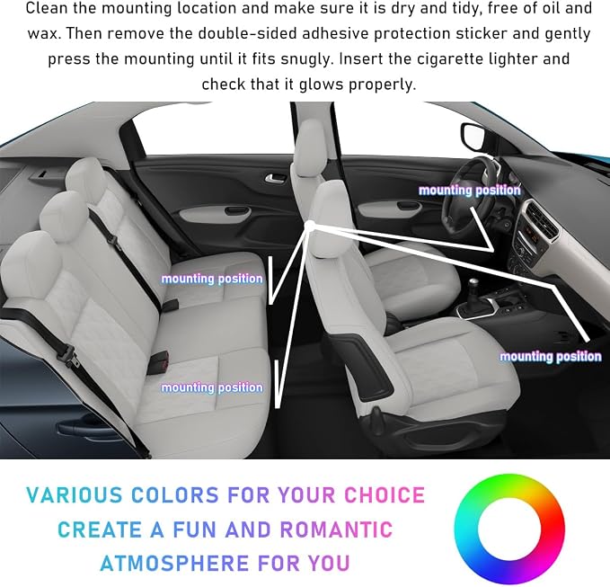 Ohleats Car LED Strip Light, 24 LED RGB Auto Interior Atmosphere Lights, Cigarette Lighter Under Dash Ambient Night Light, Interior Decorative Lamp Lighting Kit Car Accessories (Pink Purple)