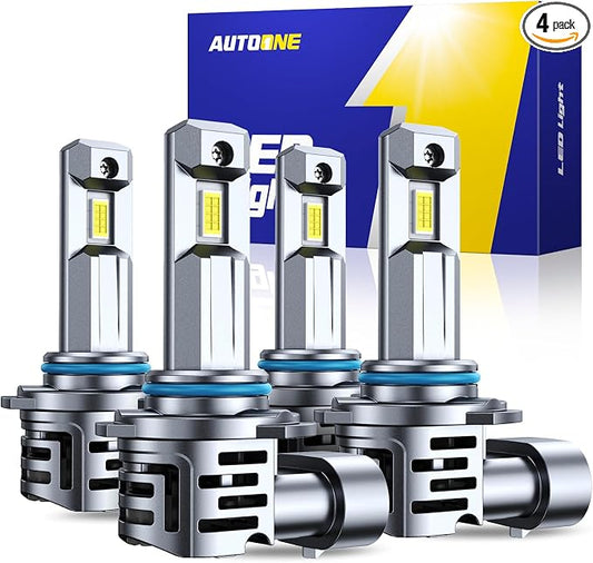 AUTOONE 9005 9006 LED Bulbs Combo 6500K Cool White, 800% Brighter HB3 HB4 Lights, 1:1 Halogen Mini Size Direct Replacement Fog Lamps, 70,000Hrs Lifespan, Plug and Play, Pack of 4