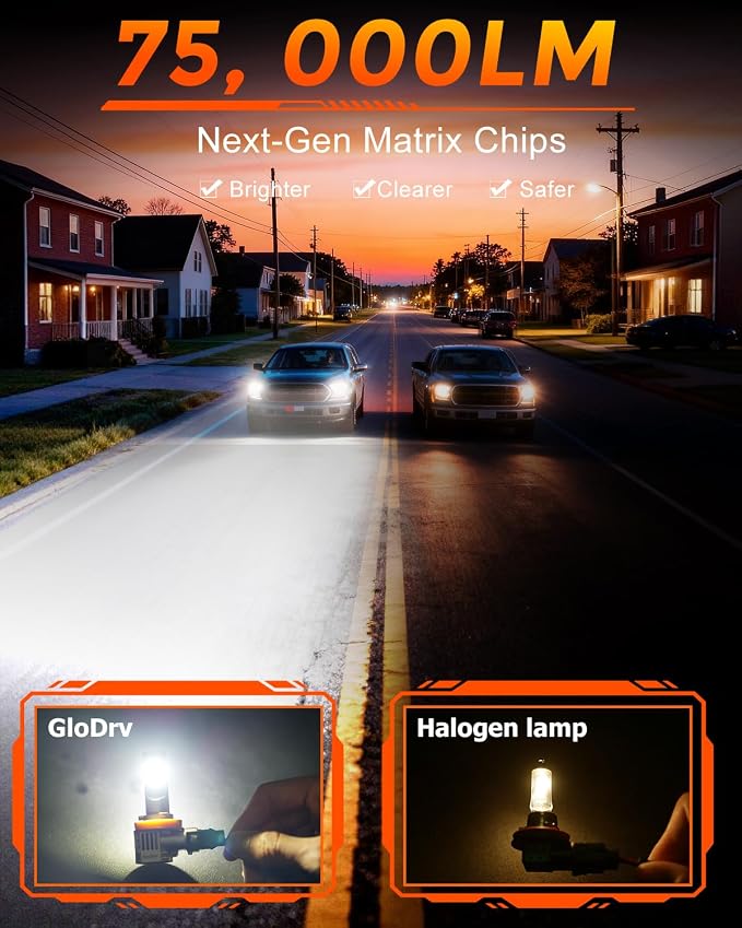 [2026 Upgraded] 90 05 LED Light Bulbs for Cars, 6500K Cool White, 75,000LM, 1:1 Halogen Beam, All-in-One Mini Design, Canbus Ready, Plug and Play, IP68 Waterproof, Fog Light, Pack of 2