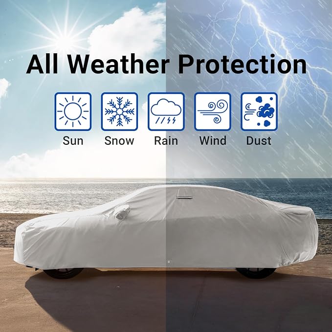 iCarCover Premium Heavy Duty Car Cover - Waterproof All Weather Rain Snow UV Protection, RSX, Civic, Corolla, Golf GTI, Jetta, Fiesta, Impreza, Size C35 (See Size Chart), Stripe - Light Gray/Black