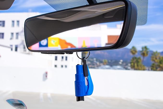 resqme The Original Emergency Keychain Car Escape Tool, 2-in-1 Seatbelt Cutter and Window Breaker, Made in USA, Pack of 6, Blue, Red - Compact Emergency Hammer
