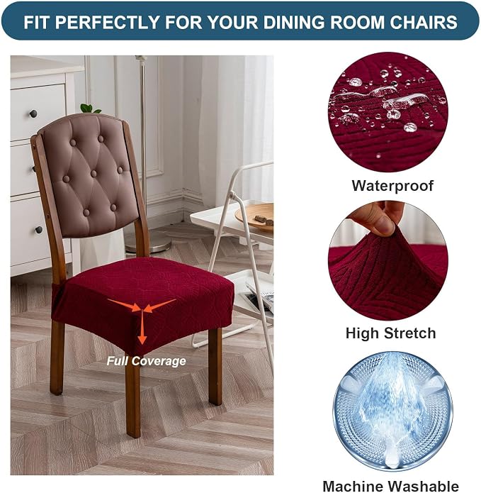 Removable and Washable Seat Covers for Dining Room Chairs Set of 4 - Waterproof Stretch Chair Seat Slipcovers, No Back Covers