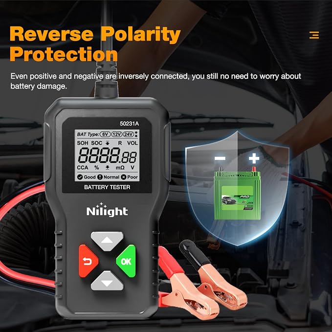 Nilight Car Battery Tester 6V 12V 24V Accurate Digital Auto Analyzer 100-2000 CCA Voltage SOH SOC Internal Resistance Test for Cars Trucks SUV ATV Boats Motorcycles Vehicle