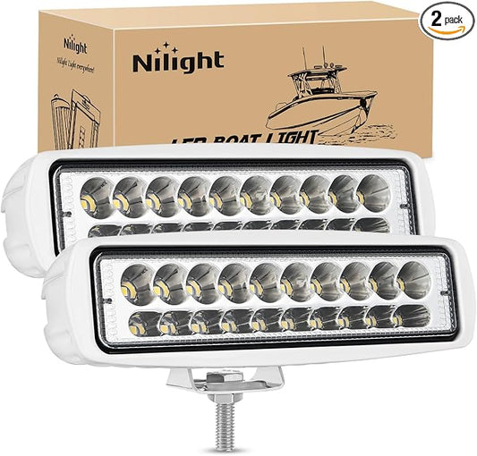 Nilight Marine LED Pods Navigation Lights 2PCS 60W White Spot Beam Ponton Boat Deck Dock Lighting for Night Fishing T-top Stern Yacht Kayak Port Sailboat Trucks Tractors