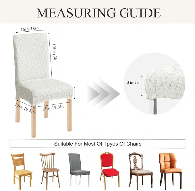 Genina Waterproof Chair Covers for Dining Room Set of 2, Removable Washable Chair Slipcover Protectors, Ivory White