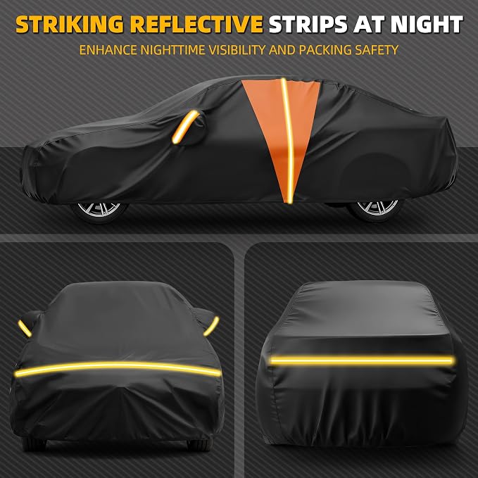 10-Layer Car Cover Waterproof All Weather, Soft Cotton Lining Car Covers for Automobiles & Car Snow Cover with Door Zipper, Universal Fit for Sedan 179"-185" L, Size A4 (See Size Chart)