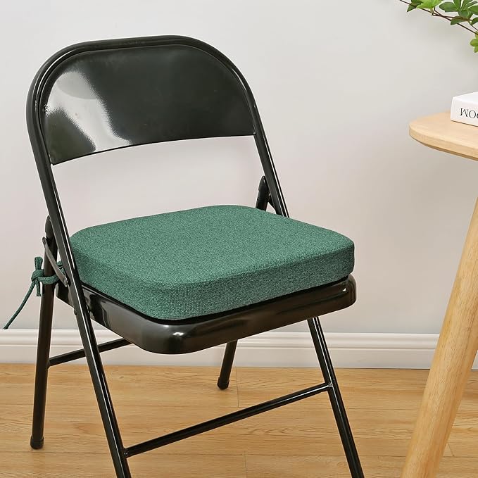 SINOSSO Memory Foam Chair Cushions for Folding Chairs 6 Pack, Thickened 2" Square Pads with Ties for Kitchen Chairs, Indoor Non-Slip Dining Chair Seat Cushions (Set of 6, Green)