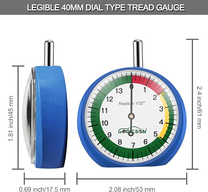 GODESON Tire Tread Depth Gauge, Dial Type Professional for Motorcycle, Car, Truck and Bus, Easy Reading in 32nds (Pack of 10)