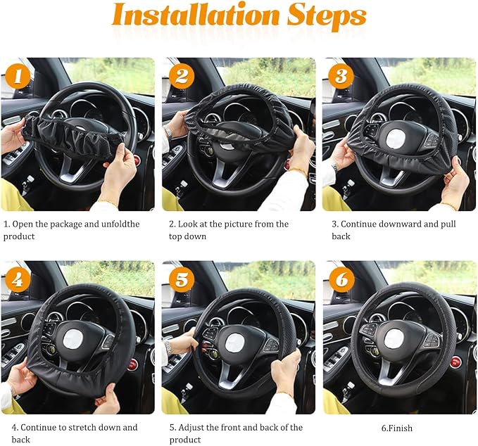 Car Steering Wheel Cover, Leather Anti-Slip Stretch Breathable Vehicle Steering Wheel Protector, Automotive Interior Protection Accessories for Men Women, Universal Fit (Black/Red)