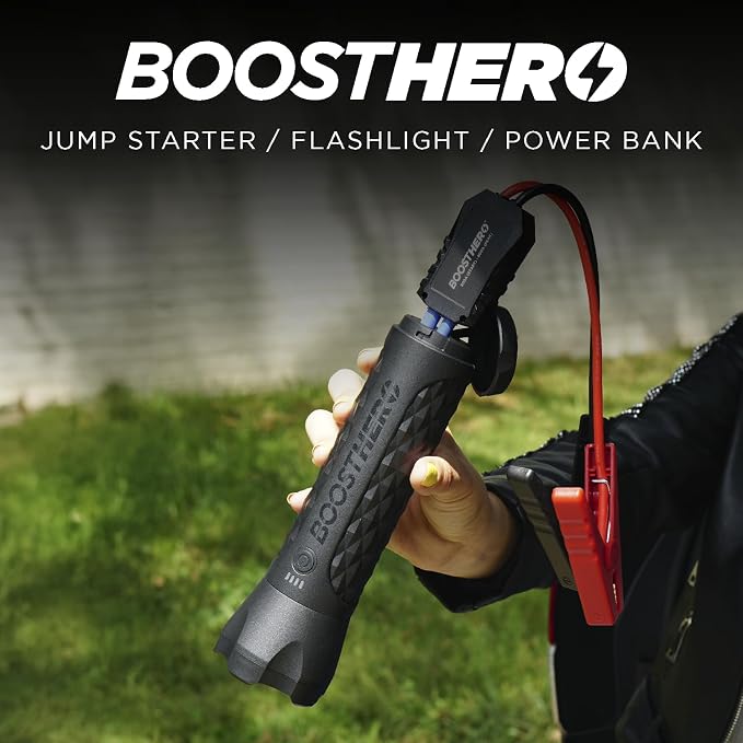BoostHero Portable Car Battery Jump Starter, 6,000mAh Power Bank, LED Flashlight, with Smart Jumper Cables for up to 6.0L Gas/4.0L Diesel Engines (Black)