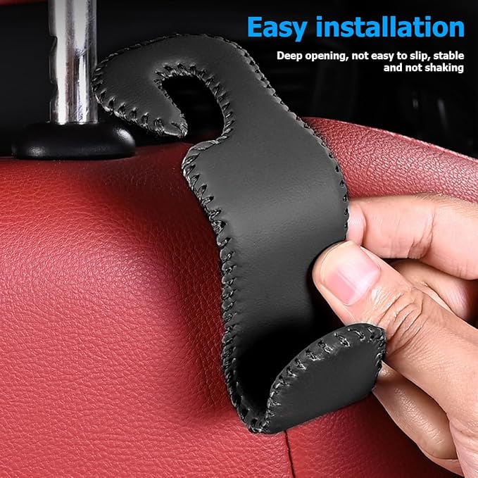 Zpana Car Headrest Hooks, 2PCS Leather U-Shaped Vehicle Purse Storage Hanging Holder for Purses Bags Coats, Automotive Seat Back Storage Organizer Hanger Accessories, Universal Fit (Brown)