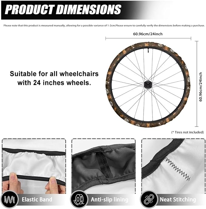 Coffee Print Wheelchair Decorations 2 Pack Wheelchair Wheel Covers Non-Slip Wheelchair Accessories Tyre Covers to Protect Floors Carpets