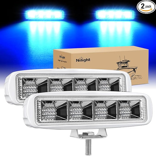 Nilight Marine LED Pods Navigation Lights 2PCS 72W Blue Beam Flood Beam Ponton Boat Deck Dock Lighting for Night Fishing T-top Stern Yacht Kayak Port Sailboat Trucks Tractors