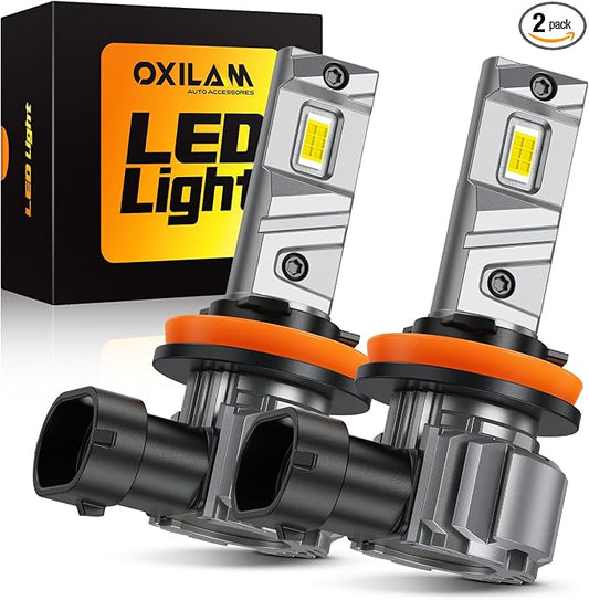 OXILAM Q6 H11 LED Fog Light Bulbs, H8 H9 H16 Lights 80W Super Bright 6500K Cool White, 10-Year Longer Lifespan, Plug and Play, Pack of 2