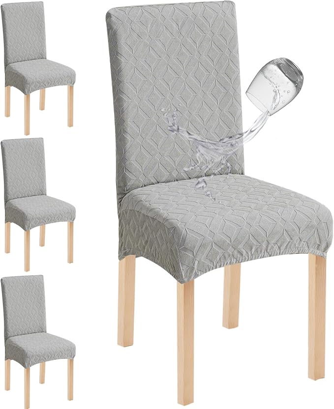 Genina Waterproof Chair Covers for Dining Room Set of 4, Removable Washable Chair Slipcover Protectors, Large Light Gray