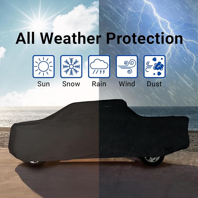 iCarCover Premium Heavy Duty Truck Car Cover - Waterproof All Weather Rain Snow UV Protection, F-150 Extended Cab, F-250, F-350 Crew Cab, Extended Cab, Size T87 (See Size Chart), Stripe - Black/Gray