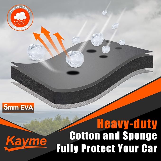Kayme Hail Protector Car Cover，Anti Hail Thickened Multi-Layered EVA Car Cover Waterproof Sun UV Rain Snow All Weather, Outdoor Hail Protection Cover, Fit SUV Jeep-Length (Up to 181 Inch).Grey