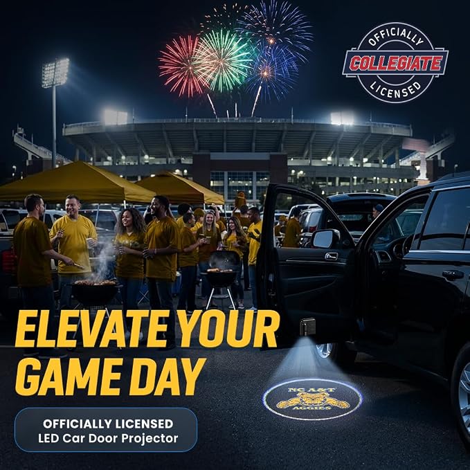 Sporticulture American Football NC A&T Car Door Lights Logo Shadow Display - Officially Licensed NCAA Car Accessories - Show Your Team Pride - Battery Powered, Universal Fit