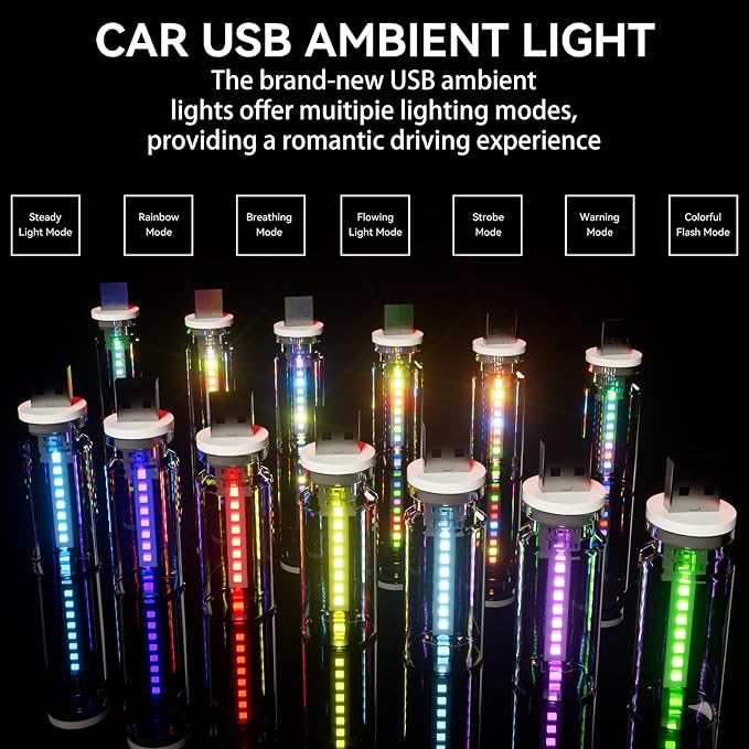 4 PCS USB Night Light Bulb,Touch Dimmable Retro Car Interior Ambient Light | Portable Glass Bottle Design Chubby Glow LED Light for Car, Truck, Bedroom, 2 RGB and 1 Red 1 Blue Lighting