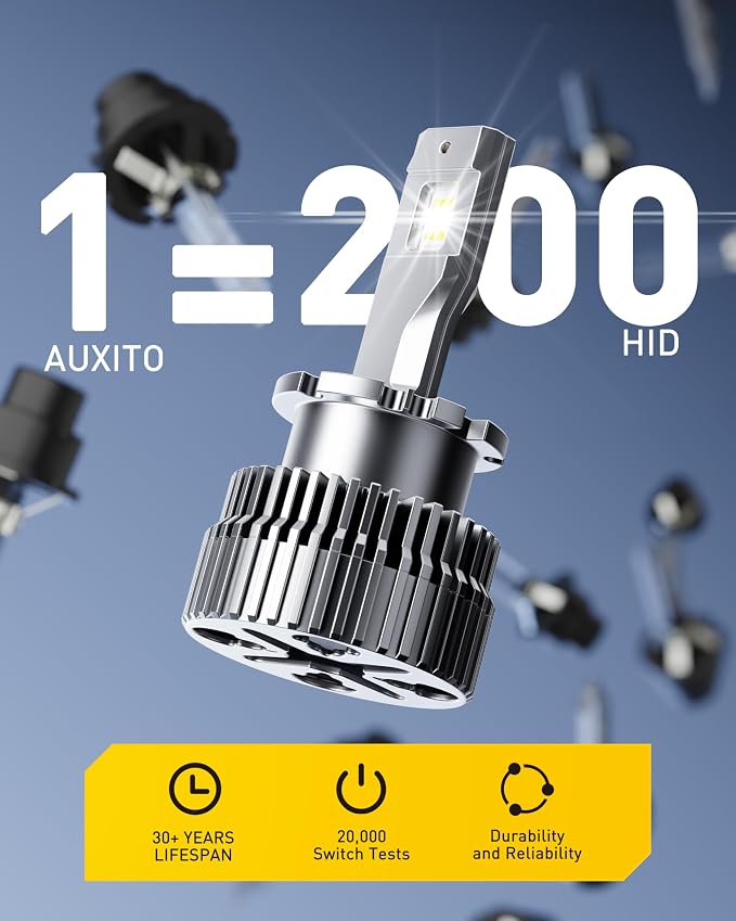 AUXITO D4S Bulbs, 30000LM 6500K Cool White, Direct Replacement D4S/D4R Light Bulbs with Cooling Fan, Plug and Play CANbus Ready No Flicker, Pack of 2