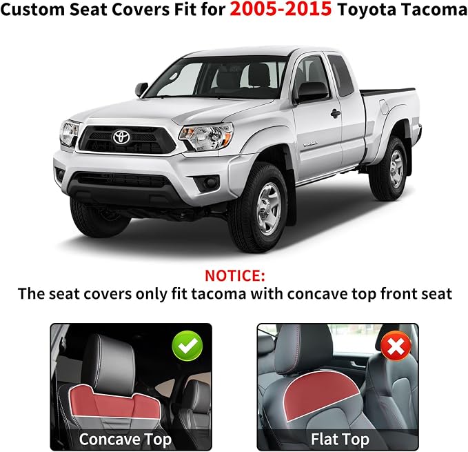Truckiipa Tacoma Leather Car Seat Covers Full Set Truck Seat Covers Cushion Fit for 2016-2023 Toyota Tacoma Double Crew Cab, Full Set, Black&Red