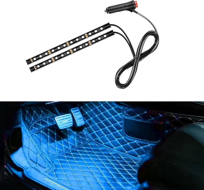 Car LED Strip Light, 48 LED 12V USB Port, Ice Blue | RGB Neon Auto Interior Atmosphere Lights, Under Dash Ambient Night Light, Universal Decorative Lamp Accessory for Car Truck