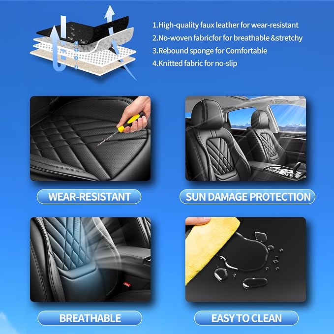 Fit Frontier Car Seat Covers Compatible with Nissan Frontier 2009-2025 2026-Premium Leather,Waterproof,Breathable,Airbag Compatible &All-Weather Seat Cushion Protecto(2 Front,Black)