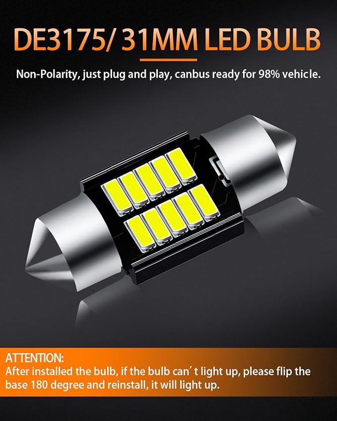 White LED Bulbs Package Kit Compatible with 2007 2008 2009 2010 2011 Toyota Camry Interior Map Dome Light + License Plate Light and Install Tool, 13 Piece