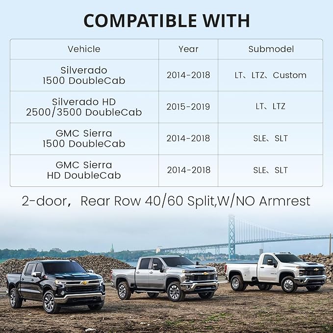 EKR Silverado Seat Covers Custom Fit for (Double Cab) 2014-2018 Chevrolet Silverado 1500 & HD 2500/3500 LT/LTZ/Custom,Leather Car Seat Cover Full Set,Faux Leather (Black)